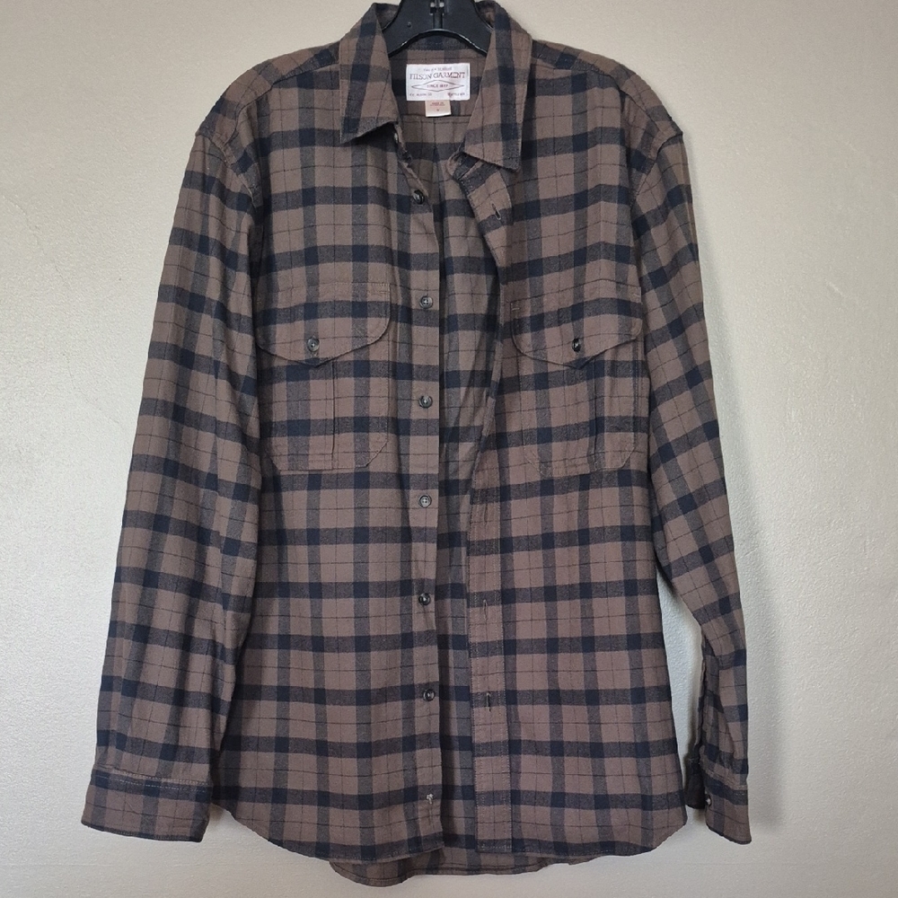 Filson Brown and Black Plaid Button-Up Shirt